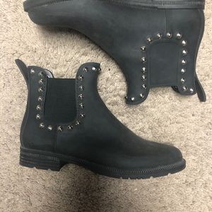 Black studded rain boots